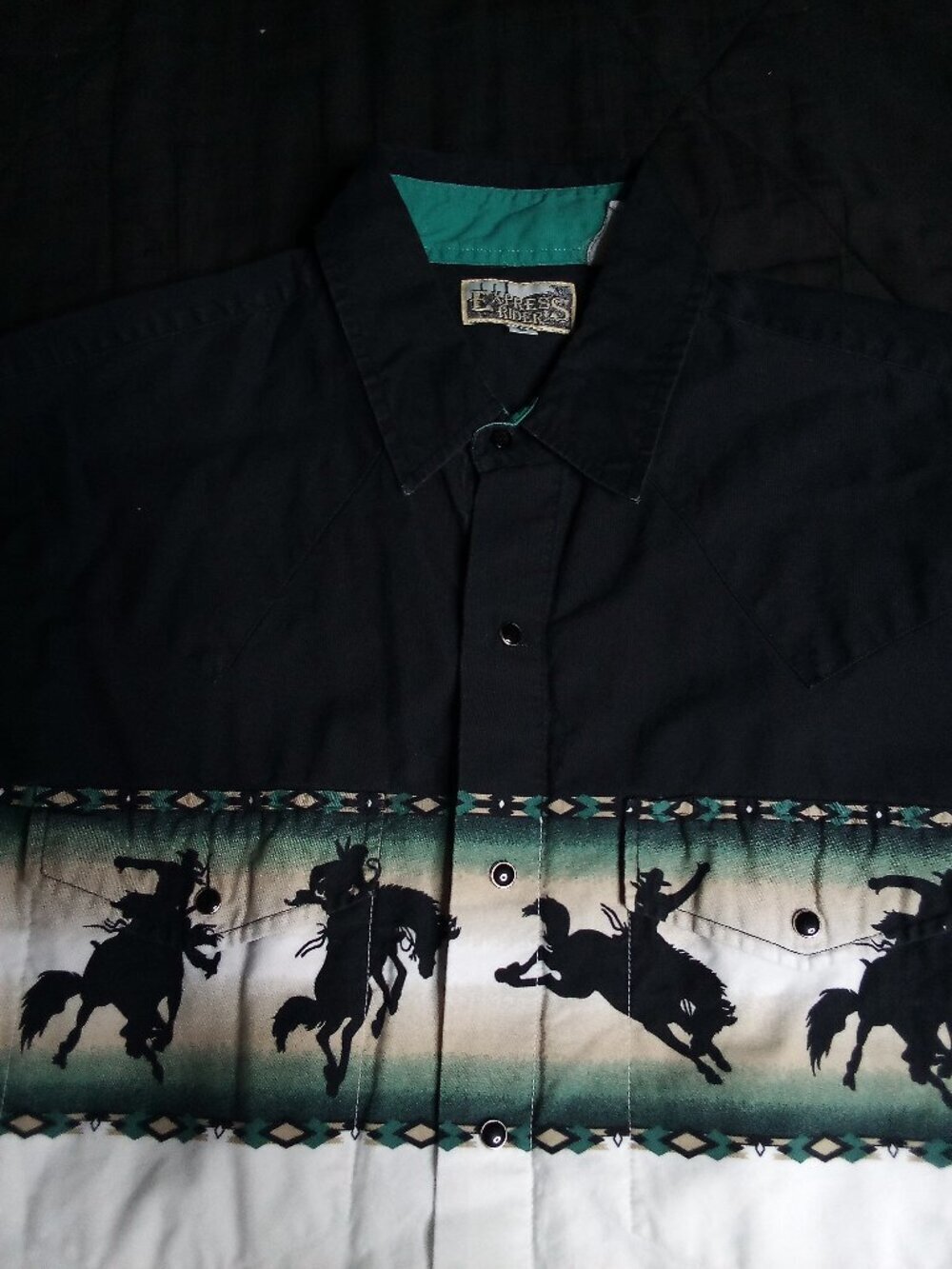 Vintage Express Rider Silhouette Cowboys Horseback Button Shirt
